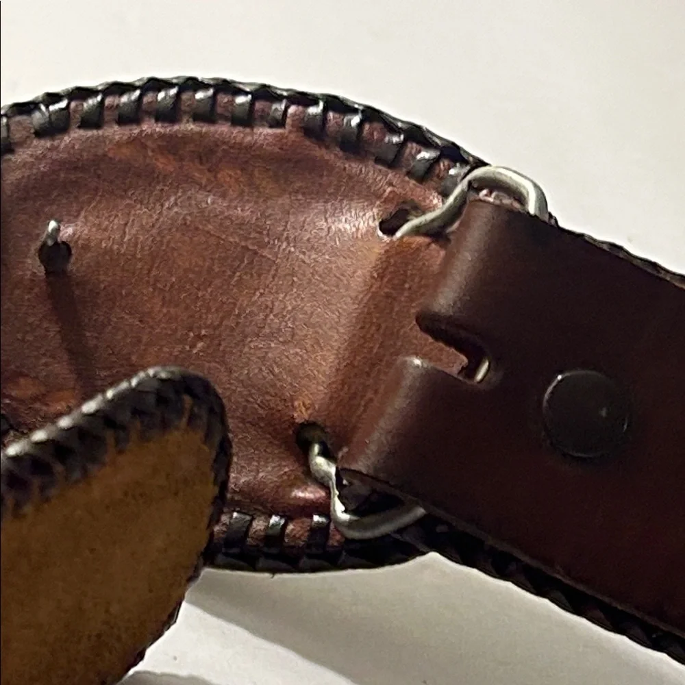 Western Snake Print Brown Leather Belt with Woven Design - Picture 7 of 8